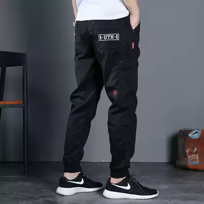 Hong Kong Chao brand Yu Wenle multi-pocket letter printing tooling pants men's waist-free casual trousers