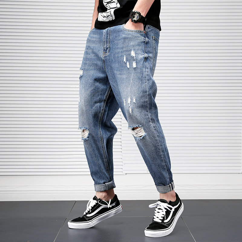 Hong Kong Tide Cards Summer Break Cave Thin Jeans Men's Day Department 100 Hitch Loose Big Size Beggar 90% Little Footed Kharen Pants