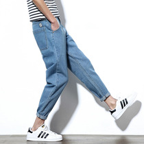 Hong Kong Tide brand spring autumn new jeans men youth vitality students High Street texture Harlan ankle-length pants
