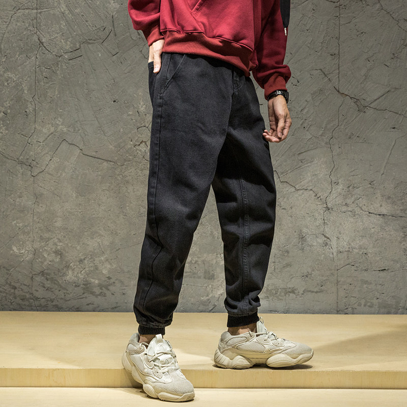 Hong Kong Tide Cards New Fashion Jeans Men's 100 Lapped Loose Collared Pendant Sense Straight Harun Pants