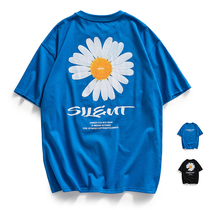 Hong Kong Chains Ins Hong Kong Wind Short sleeves Mens day Department 100 hitch brief Chrysanthemum Print T-Shirt Loose Lovers Half Sleeves