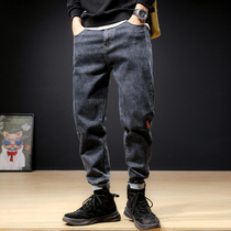 Hong Kong boomer water washed up as old jeans Mens day Department 100 hitch a little sign and fat loose big code Little footed Harlan pants man