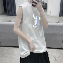Hong Kong Chauffins Personality Reflective Vest Mens Day Department 100 Hitch Fat Loose Big Code Pure Cotton Sleeveless Shoulder T Shirt