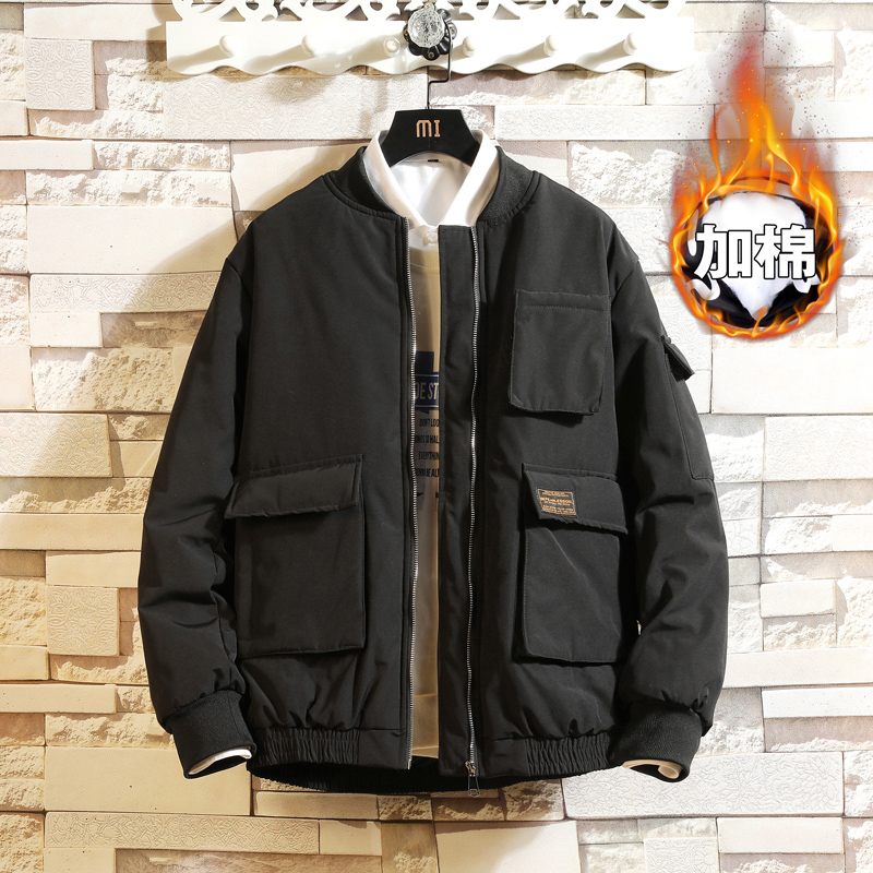 Hong Kong fashion brand small standard large size winter tooling jacket Men's loose jacket cotton thickened warm cotton coat Cotton suit