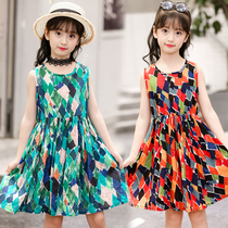 Girls dress Summer 2022 New products Han version Chaoters Childrens pure cotton Cotton Skirt Plaid Princess Skirt Polenta