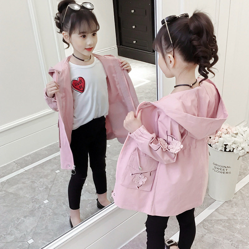 Children's Clothing Girl Wind Clothes Spring Clothing New Products 2022 CUHK Tong Han Edition close-back sticker flower sleeves with long version of children's jacket tide