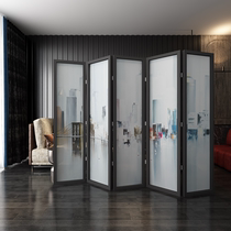  Custom solid wood screen partition wall living room folding mobile occlusion modern minimalist office European-style net red folding screen