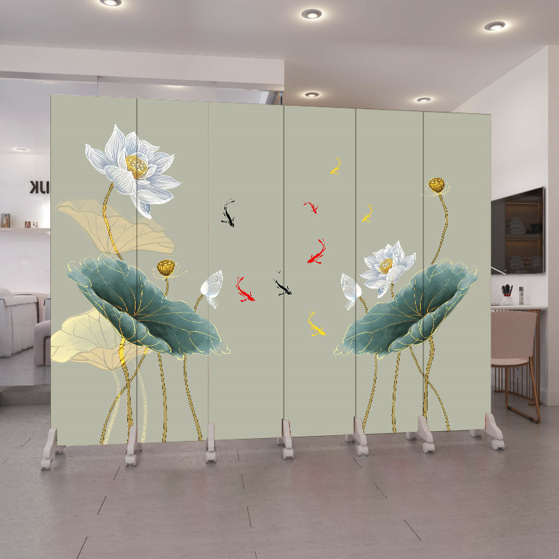 Screen partition wall simple modern rental room bedroom office mobile folding office flowers and birds folding screen