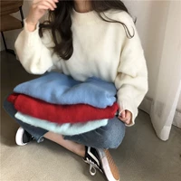 Mùa thu 2018 phiên bản mới của Hàn Quốc áo len rộng màu trơn, áo len nữ dài tay hoang dã đan mỏng áo phông rộng