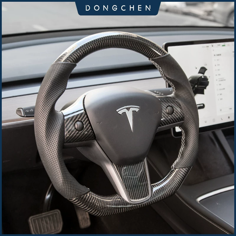 Подходят для керованной рулевой колонки из карбона Tesla Model 3/Y/S спортивный кожаный руль YOKE изменение сборка