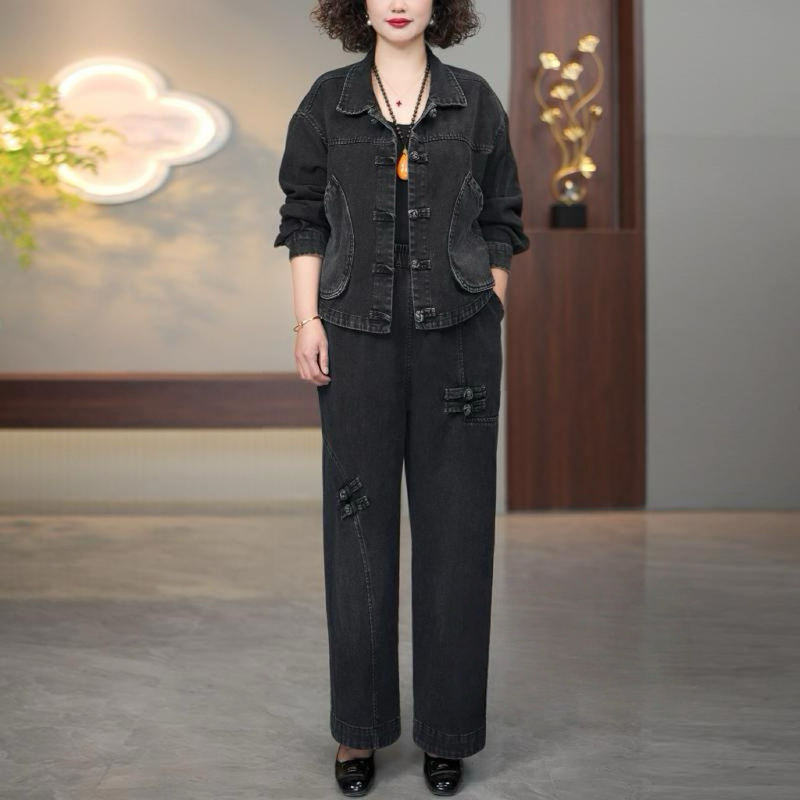Middle-Aged and Elderly Women's Clothing, Mother's Autumn Clothing, 2026 New Style Suit, Loose Large Size, Fashionable and Casual Denim Two-Piece Set