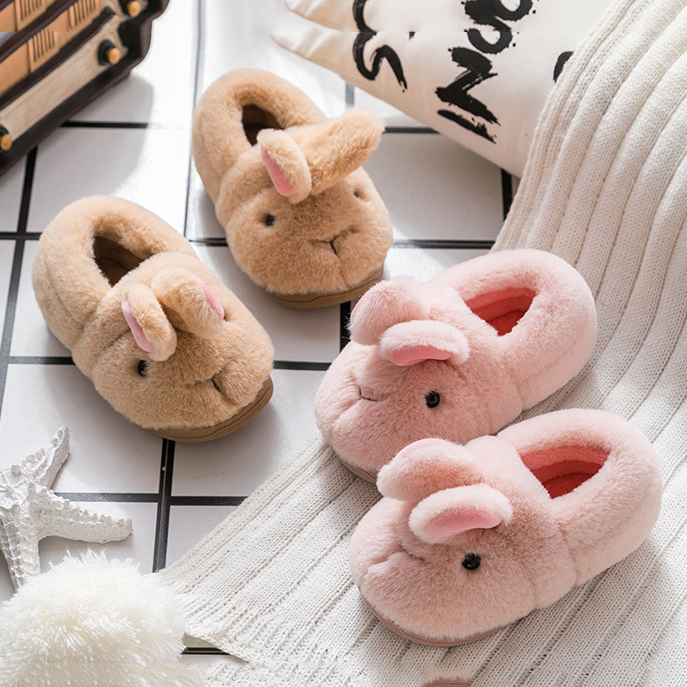 Cute Rabbit Girl Cotton Slippers Winter Warm Princess Baby Cotton Shoes Indoor Non-slip Bag Heel Kid Home Shoes