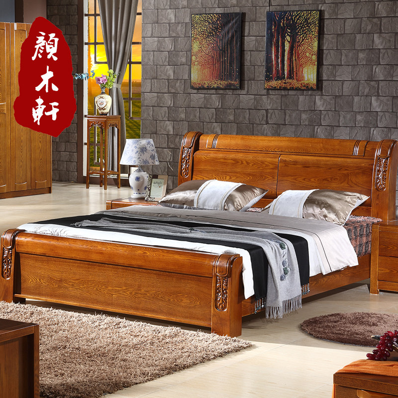 Yan Muxuan Modern Chinese Manchuria solid wood master bedroom double bed light luxury simple bedroom furniture wedding bed storage bed