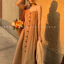 Clearance does not return do not change the original 89 yuan ING breasted design temperament sling age dress female ins