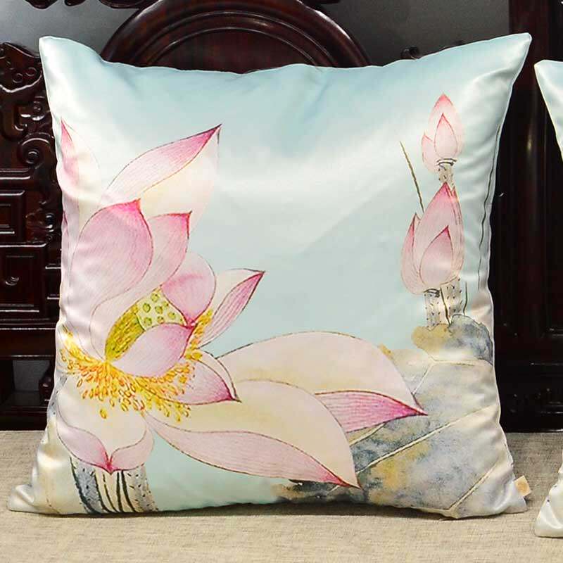 New Chinese Classical Silk Zen back cushions Pillow Red Wood Sofa Lean to Pillow Lotus backrest Chinese Wind Cloth Art