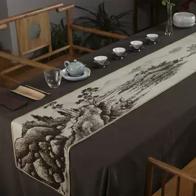 Waterproof silk table flag Chinese Zen retro tea mat tea table fabric thousand li Jiangshan picture tea flag Chinese style