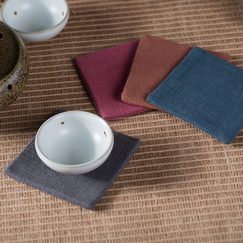 Fighting Virtuous Tea Dau Cloth Art Retro Washed Hemp Cotton Linen Tea Cup Cushion Suction heat and heat insulation cushion cup cushion thickened water washable
