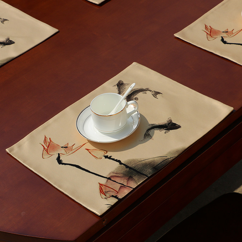 New Chinese waterproof silk fabric placemat Zen small tea mat Western mat Tea table mat Heat insulation anti-ironing mat Bowl mat