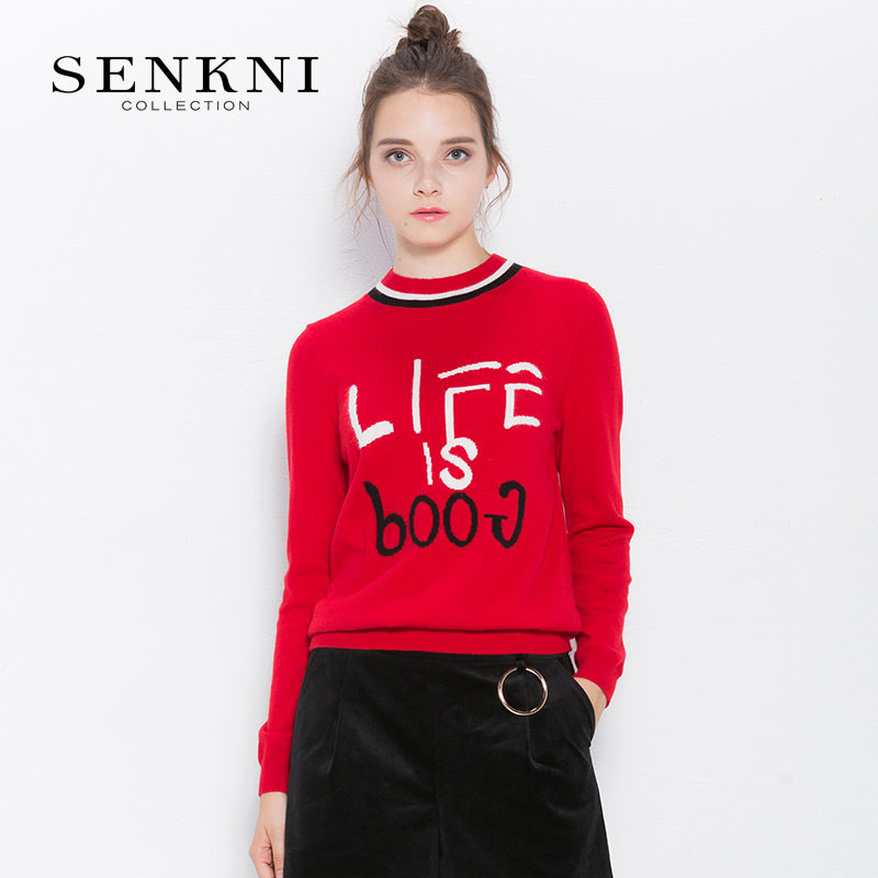 Santa Cani Mall The Same New Items Fashion Brief Bump Color Sweatshirt Rabbit Fur Comfort Round Collar Knitwear Women's Autumn Winter