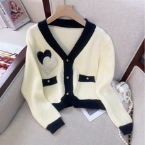 Off-season clearance 2022 new autumn style small fragrance soft and waxy love embroidered sweater knitted cardigan jacket for women