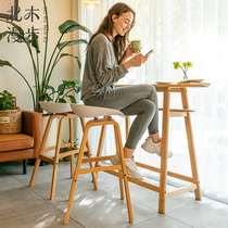 North wood Modern simple solid wood bar chair Nordic household creative bar chair High stool Personality bar stool