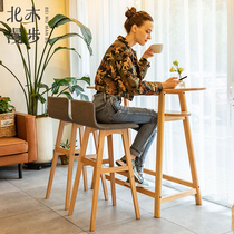 North wood Modern simple solid wood bar chair Household Nordic bar chair High stool Creative personality front desk chair