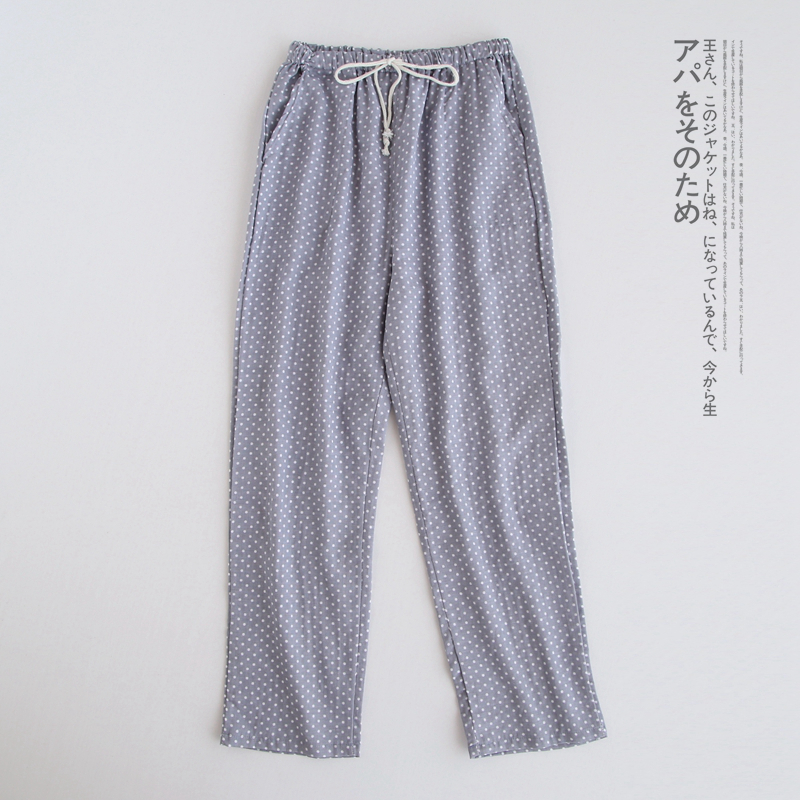 Mùa xuân, mùa hè và mùa thu mới đồ ngủ nữ quần đan Nhật Bản quần cotton nhà cotton đôi gạc quần lỏng baggy nam