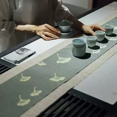 Nine Tea House tea pad hand-painted tea mat waterproof linen Zen fabric Chinese style Japanese tea set mat table flag
