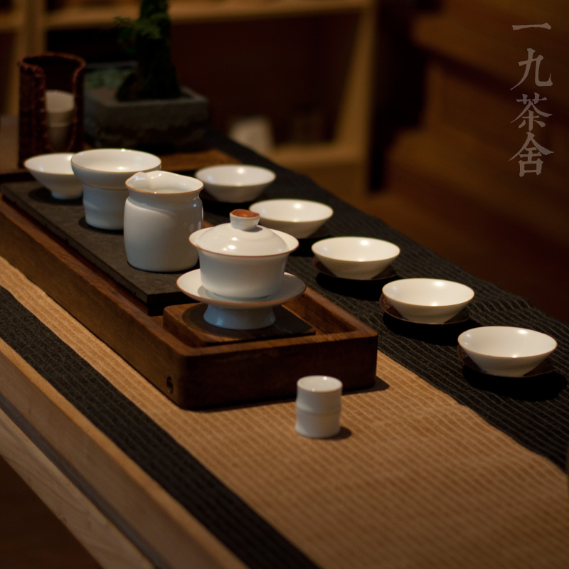 One Nine Tea House Ding Kiln Cloud-End Sub-Light Cover Bowl Group 10 Into Ceramic Tea Set Group Pure Hand Vegetarian White Tea Cup