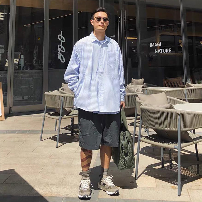 Beams Ssz Dabur Japanese Casual Square Collar Patchwork Striped Plaid Long-Sleeve Shirt City Boy Style