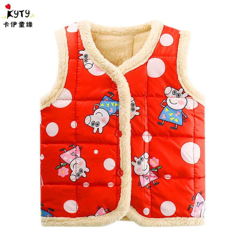 Children's velvet thickened cartoon vest winter warm infant baby vest boys and girls cotton coat 0-5 years old
