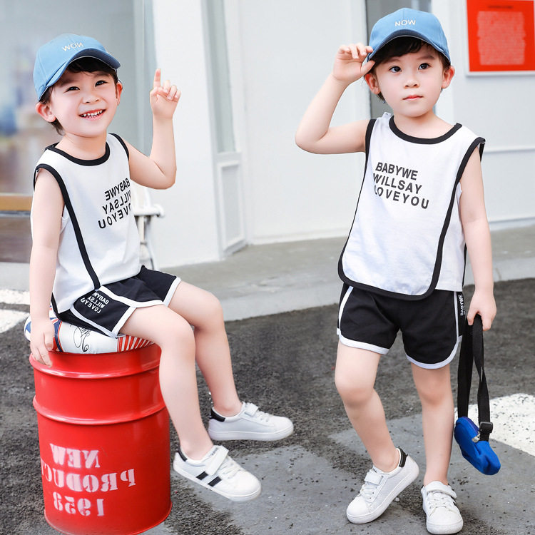 Children's pure cotton short sleeve suit summer girl boy two - piece set 2022 new T - shirt shorts suit