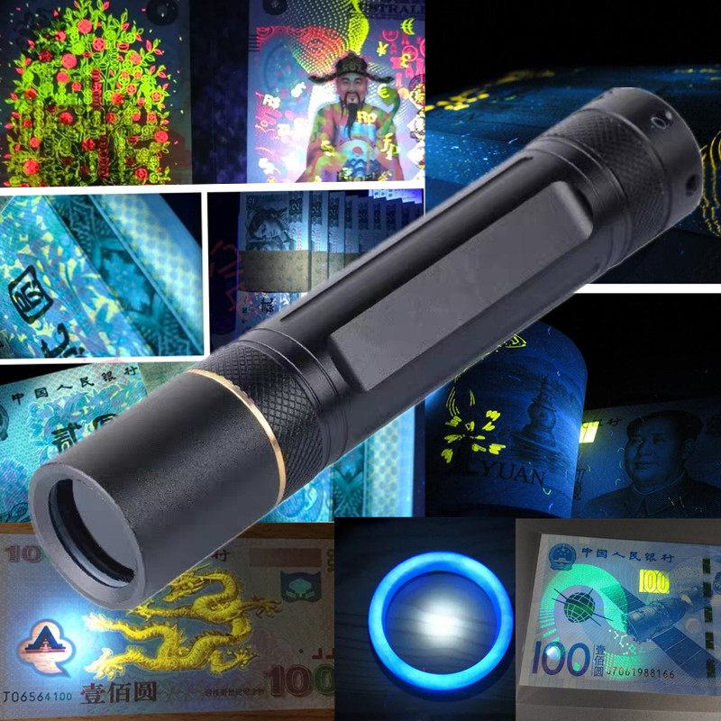 Fluorescent yellow curilla mold detection pen 365395 white purple light anti-counterfeit banknote lamp UV jade charge