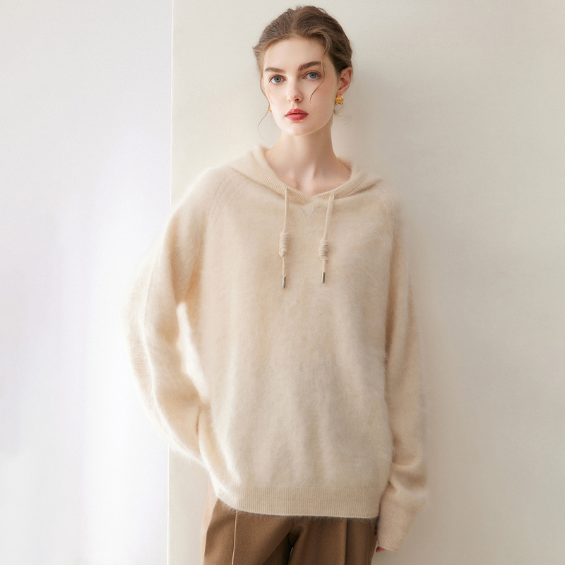 Consinee Brushed 100% Pure Cashmere Drawstring Hooded Knitwear for Women 26 Autumn and Winter Work Clothing Casual Warm Sweatshirt