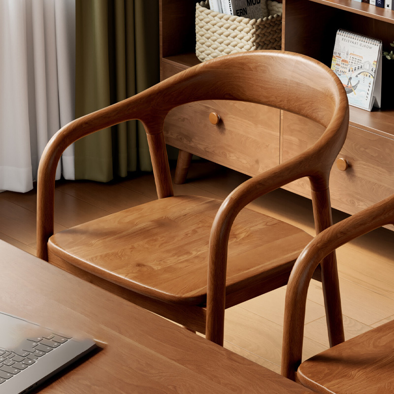 Nordic Solid Wood Dining Chair with Armrests, Comfortable Chair with Backrest, Simple Leisure Chair, Vintage Desk Chair