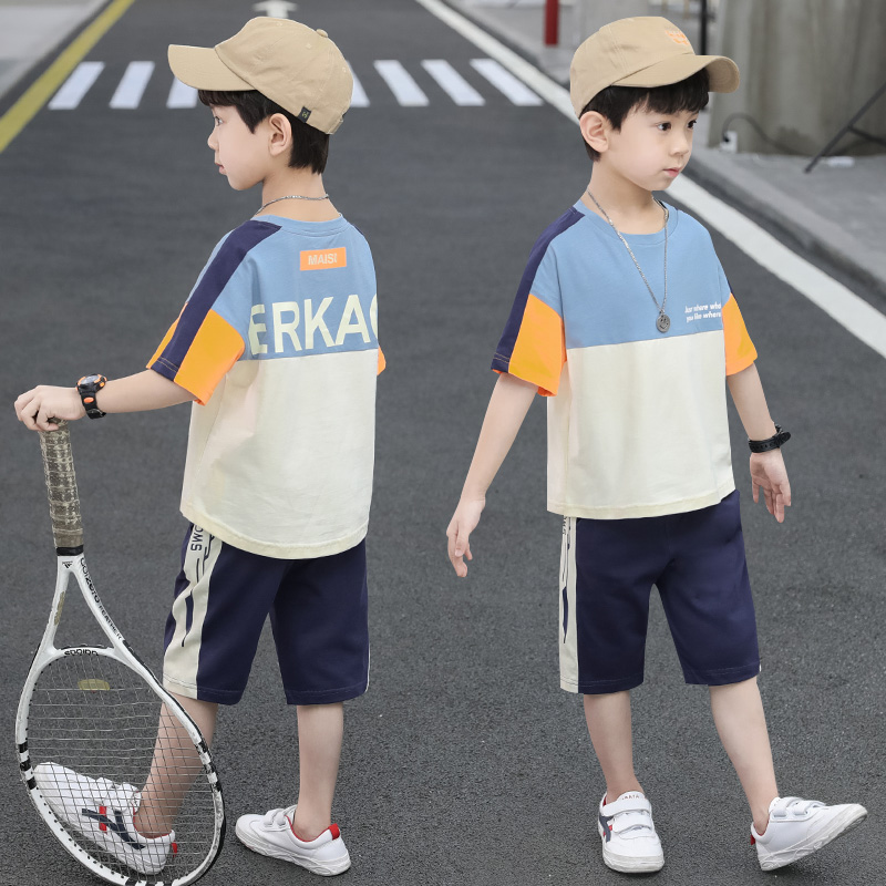 Boy's summer clothing suit handsome 2022 new children's foreign school CUHK boy boy short sleeve summer two sets of Korean version