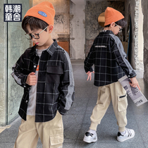 Boys shirt 2021 autumn new foreign style Net red long sleeve shirt Middle big boy boy spring and autumn Korean coat tide