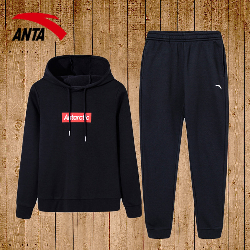 Anta Sports Suit Women's Spring Autumn Season 2022 New Black Thick Cotton T Official Flagship Women's Clothing Casual Clothing Two Sets