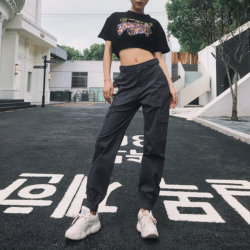 Pocket overalls women's summer small casual loose drape high waist thin beam pants thin section bf harem pants tide