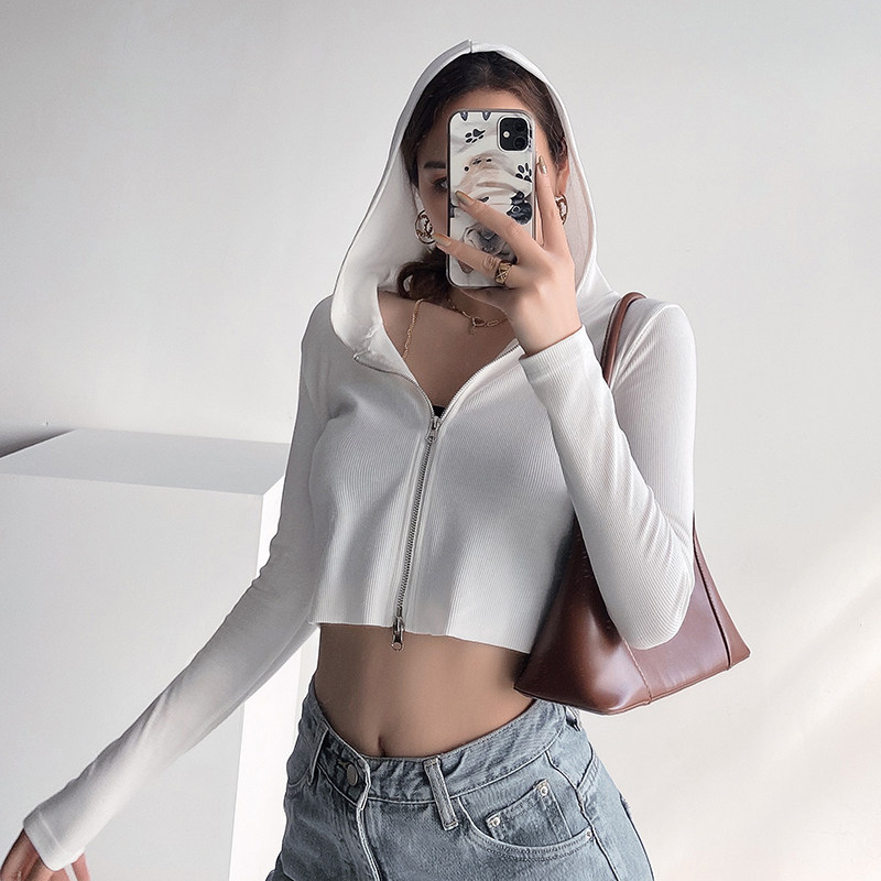 European and American tight long sleeves Short Dew Navel Weaselwear women's fall Liant-shirt slim fit double-laced blouses