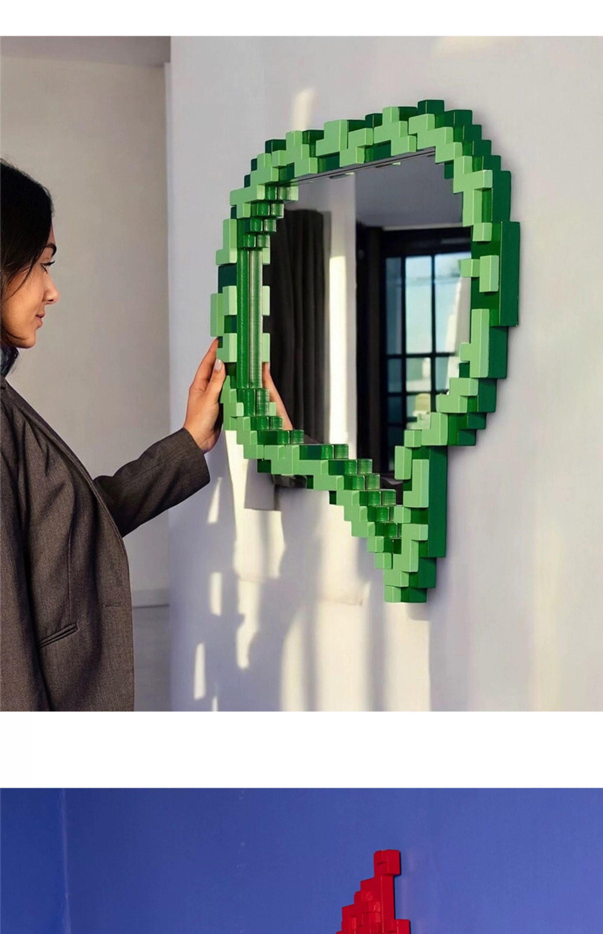 Декоративные зеркала 【官方授权】意大利seletti pxiel绿泡泡像素挂镜卧室浴室上墙镜