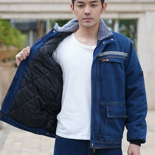 Демисезонные джинсы с начесом для работы, хлопковая куртка, износостойкий демисезонный пуховик, рабочая одежда