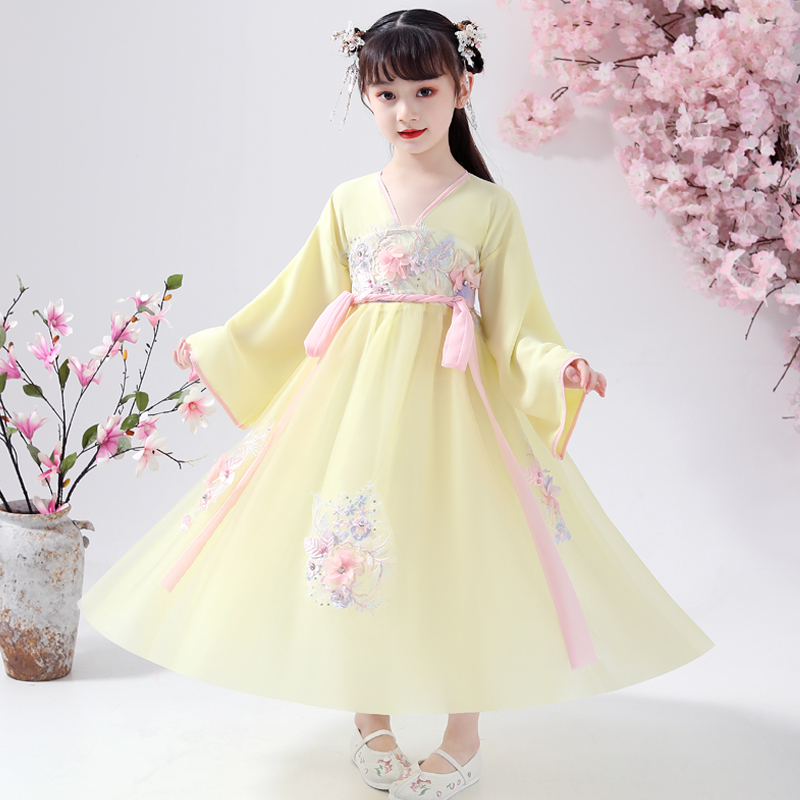 Children's Hanfu Girls spring and Autumn clothes Chinese style elegant super Fairy dress Little girl Tulle chest skirt ancient dress