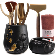 Kung Fu tea set solid wood tea tray spare parts ceramic tea ceremony six gentlemen complete set tea cup tea leaf tea clip bamboo