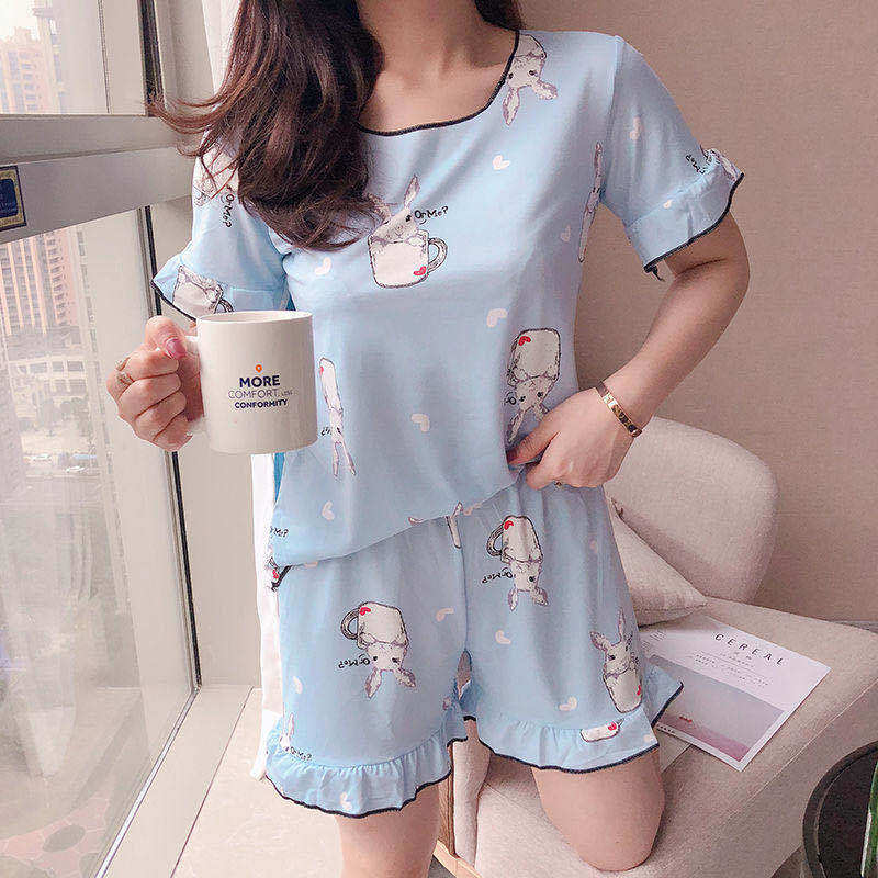  New Korean Version Pyjamas Women Summer Thin students Short sleeves shorts summertime lace spring and autumn home in two sets