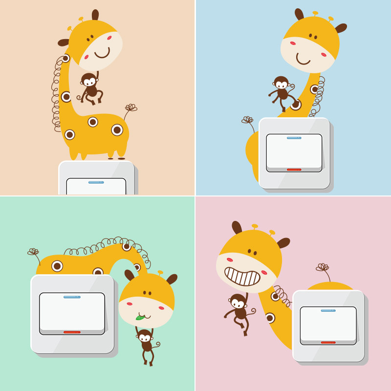 Giraffe Cute Creative Socket Post-Switch Sticker Cartoon Children's Room Wall Deco with Painted Socket Wall Stickers