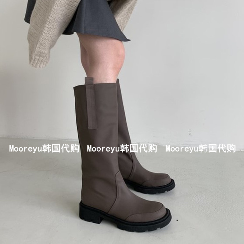South Korea's easternmost gate loose large cylinder, however, knee-small sub-sleeve riding boots female round head thick bottom long boots
