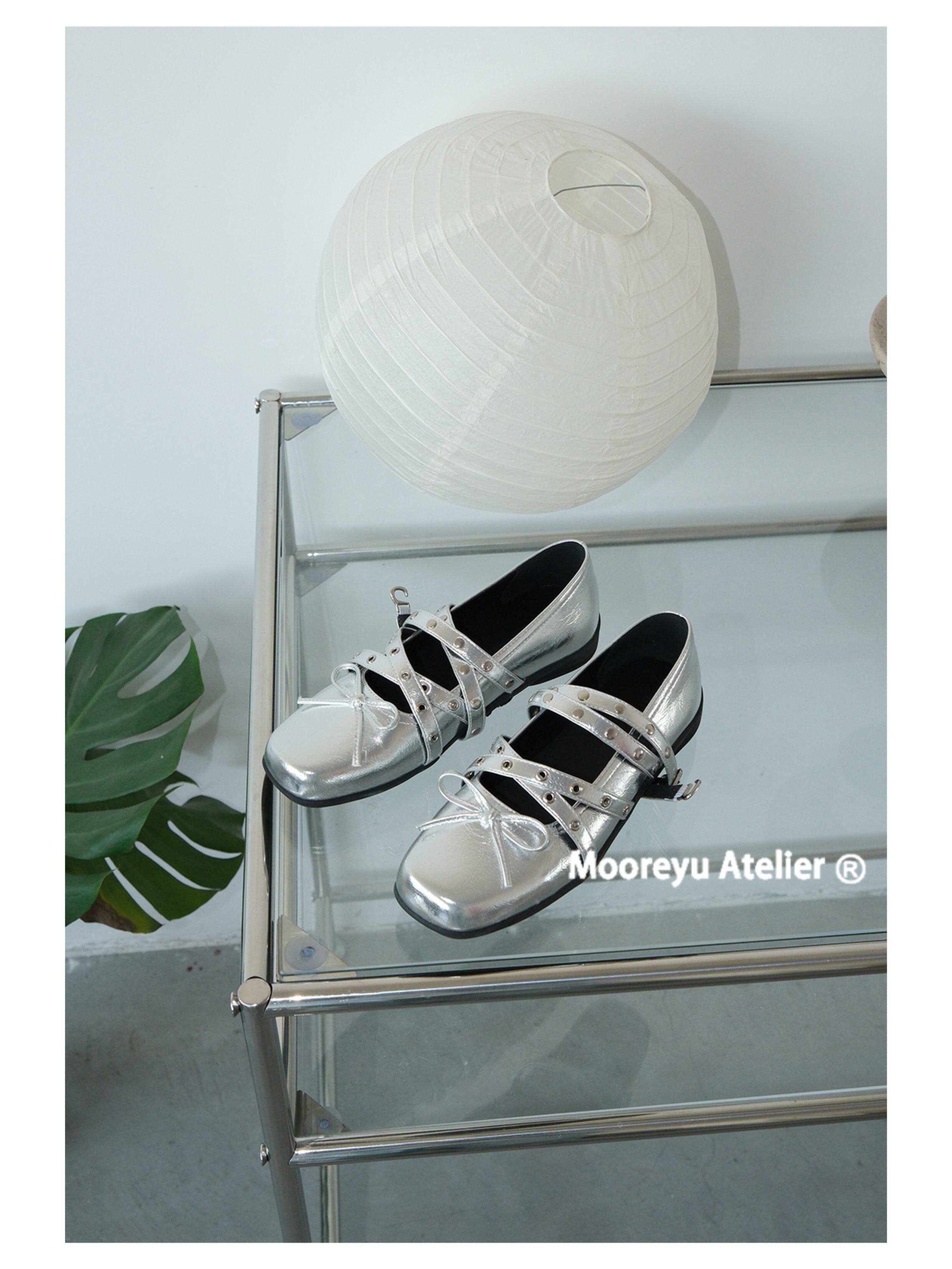 Mooreyu Leather Bow Ballet Flat