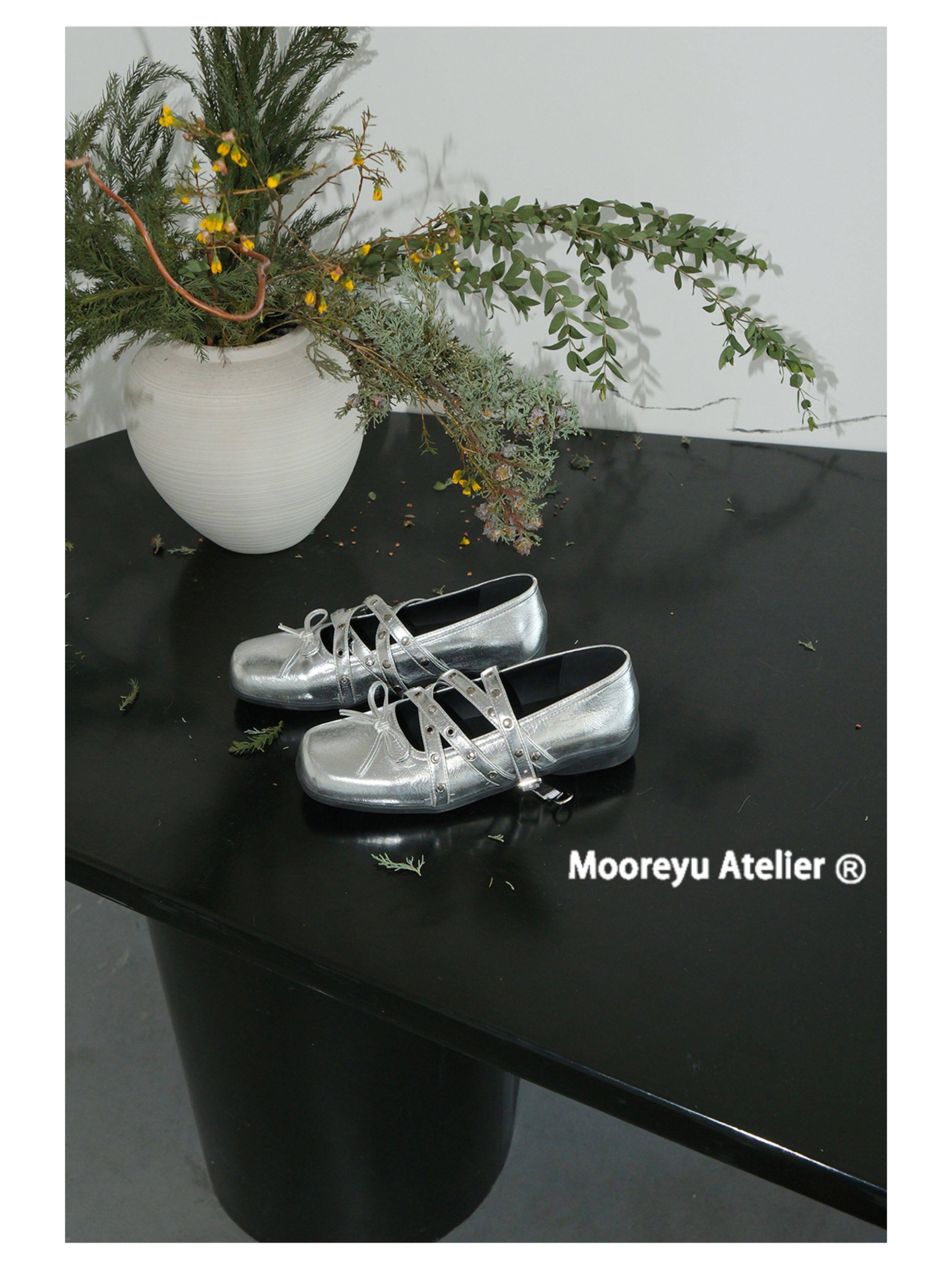 Mooreyu Leather Bow Ballet Flat