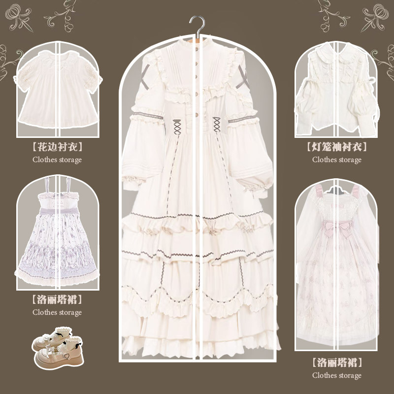Clothing Dust Cover Hanging Garment Bag, Semi-Transparent Long-Style Lolita Storage Protective Bag for Home Use
